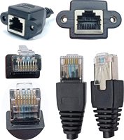 Cable de Red Ethernet de 0.3m, RJ45 Macho a Hembra, Blindado, Conector RJ45, Montaje en Panel con Tornillos, Cable de Extensión para Comunicación