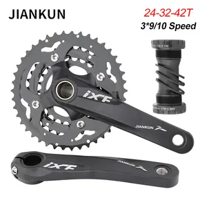 JIANKUN 산악 자전거 크랭크 170mm 27/30 속도 24-32-42T 3 기어 중공 통합 체인 휠 MTB 크랭크 자전거 부품