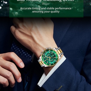 Montre de sport pour homme en acier inoxydable, série Green Swimmer, multifonctionnelle, or, coffret cadeau de luxe, haute qualité - Product Image 5