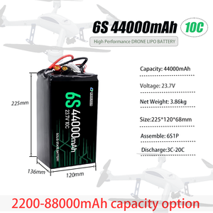 44000mAh/42000mAh Li-ion <b>Battery</b> Pack 6S/23.7V 12S/47.4V 14S/55.3V 18S/71.1V 24S/94.8V for <b>Drones</b> - Product Image 2