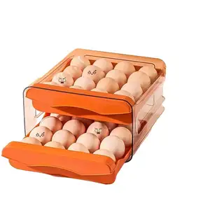 NISEVEN wadah telur 32 kisi, wadah telur transparan dapat ditumpuk untuk kotak penyimpanan telur tipe laci pengawet