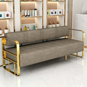 Chaise d'attente pour salon de coiffure, salon de beauté, magasin de vêtements, espace de repos, canapé en acier inoxydable doré, banc long pour zone d'attente - Product Image 2
