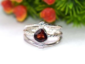 925 Sterling Silver Heart Shape Natural <b>Garnet</b> Gemstone Handmade <b>Ring</b> - Product Image 3