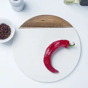 Round Marble Cheese Cutting Board Dinner Plate Cutting Board Wood And Marble Splicing Board