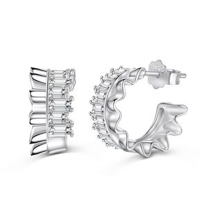 Dylam Stylish Women Fine Fashion 925 Sterling <b>Silver</b> Rhodium 18K Gold Plated 5A Zirconia Eternity Folds Shape Hoop <b>Stud</b> Earrings - Product Image 1
