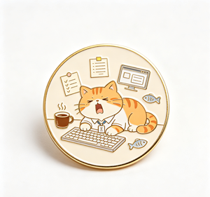 Pin Esmaltado de Gato Adorable para Oficina, Insignia Redonda de Metal Artesanal, Regalo de Gato de Dibujos Animados para Escritorio - Product Image 1