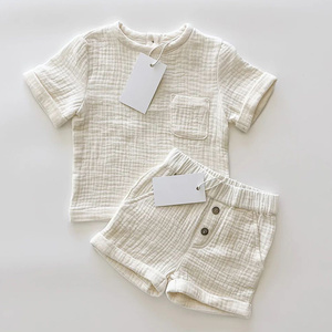 2024 nuevo diseño 100% muselina <span class=keywords><strong>de</strong></span> algodón ropa <span class=keywords><strong>de</strong></span> bebé recién <span class=keywords><strong>nacido</strong></span> camisas conjunto <span class=keywords><strong>de</strong></span> regalo <span class=keywords><strong>para</strong></span> la temporada <span class=keywords><strong>de</strong></span> verano - Product Image 1