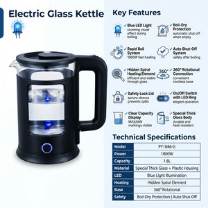 Nuevo Hervidor de Agua de Vidrio de Borosilicato de Alta Calidad, 2 Capas, 220V, 1800W, para Uso en Hoteles, Electrodoméstico Portátil para el Hogar - Product Image 3