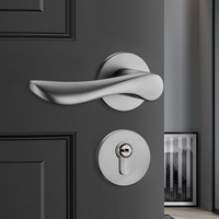 Ensemble de poignée de porte intérieure en alliage d'aluminium noir mat minimaliste moderne avec serrure à mortaise et rosette pour porte en bois