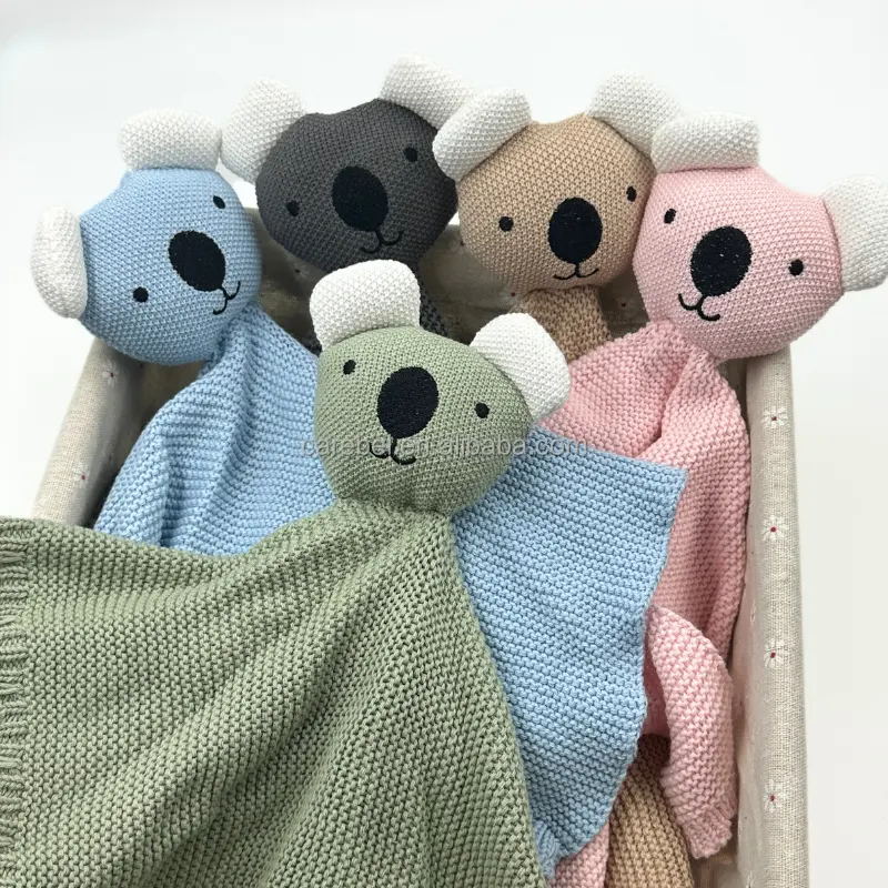 100% Cotton Sơ Sinh Bib Đan Thú Nhồi Bông Thoải Mái Búp Bê 3D Thiết Kế Thêu Mặt Koala Ôm Chăn Trẻ Mới Biết Đi