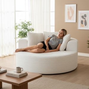 Poltrona Moderna Rotonda in Schiuma Compressa, Sedia Singola Imbottita in Velluto a Coste per Soggiorno e Appartamento - Product Image 3