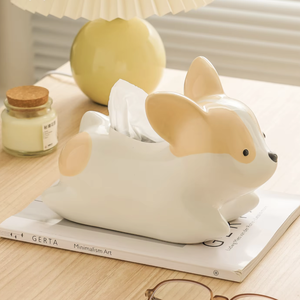2025 mignon <span class=keywords><strong>en</strong></span> céramique Corgi porte-mouchoirs fait à la main ludique Animal décor peint à la main Style pour salon bureau boîtes à mouchoirs - Product Image 4