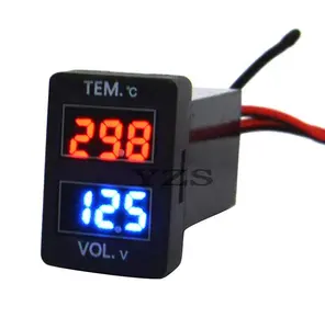 Car Digital Voltmeter Temperature Gauge 2 in 1 Voltage Temp LED Display Meter for Toyota (1.29*0.88inch)