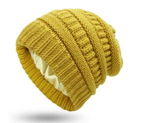 Winter Knitted Satin Lined <b>Hats</b> for Women Slouchy Cable Beanie Gorro Silky Soft Washed Warm <b>Hat</b> Promotion Gifts - Product Image 1