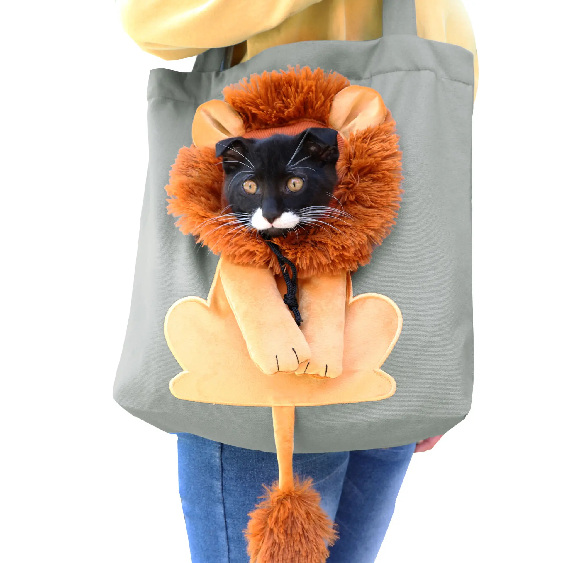 Grosir Tas Kucing Terbaik Tas Pembawa Hewan Peliharaan Sling Produk Ruang Mode Kanvas Tote Sisi Lembut Cetak Tubuh Singa Tidur Sekolah