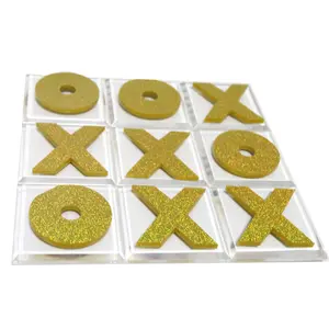 Casual Due Persone Gioco di Alta Bordo Acrilico Trasparente Glitter XO Pezzi Degli Scacchi Acrilico Trasparente Tic Tac Toe Board Game Set