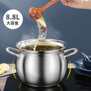 Olla para sopa de acero inoxidable, 1 litro, gran capacidad, antidesbordamiento, para cocinar en la estufa - Product Image 3