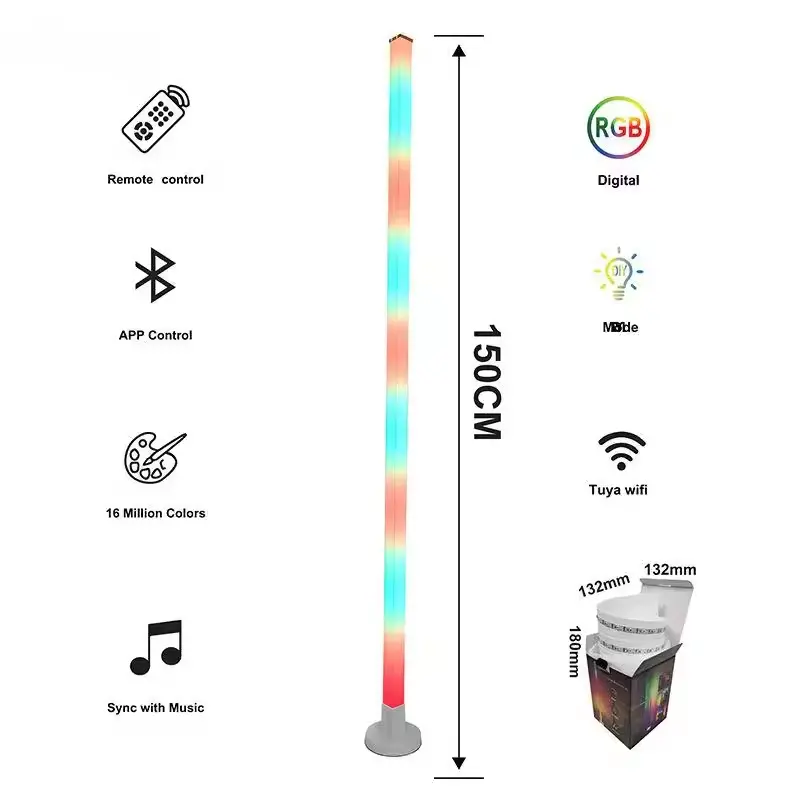 2024 popular floor corner lamp 1.5M ABS smart home light digital RGBIC IP20 music wifi bluetooth USB LED STRIP for home