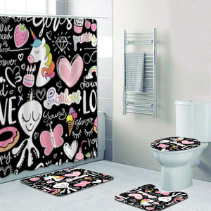 Unicorn <strong>Shower</strong> <strong>Curtain</strong> 60''W X 72''L Girl Cartoon <strong>Funny</strong> Polyester Waterproof 12 Pack Plastic Hooks Bathroom <strong>Curtain</strong> Set - Product Image 4