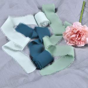 100% poliéster verde boda gasa cinta doble cara flecos gasa tela impresa Logo con cable para floristería uso decoración regalos - Product Image 5