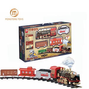 Vintage Remote Control Metal Cargo Rail Cars Race Track Model RC Smoking Electric Railway Freight Simulation Train Toy Set