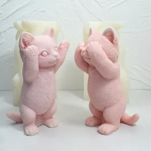 3 Styles Stand Lovely Cat Scented Candle Silicone Mold Plaster Christmas Decorations Cake Tools Mouldings