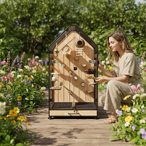 Jaula de Lujo Grande de Madera para Pájaros, Aviario Tipo Villa para Interiores, Casa de Vuelo para Loros con Perchas y Bandeja - Product Image 2