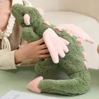 Peluche Dragon Vert Matcha Mignon, Jouet en Peluche Doux, Poupée Dragon avec Ailes Roses, Adorable et Câlinable, Unisexe, 50cm, Décoration d'Intérieur