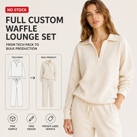 Ensemble décontracté deux pièces pour femme OEM : Pull à col en V double aiguille motif gaufré et pantalon large à cordon élastique