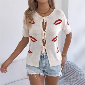 Pull tricoté décontracté sexy en jacquard à lacets avec motif lèvres, collection Printemps/Été 2026, pour la Saint-Valentin, vêtements pour femmes (<span class=keywords><strong>photo</strong></span> réelle) - Product Image 4