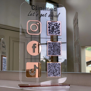 Custom Table Top Business Instagram Social <span class=keywords><strong>Media</strong></span> Sign Clear White Black Gold Mirror 3 Qr Codes Acrylic Social <span class=keywords><strong>Media</strong></span> Sign - Product Image 6