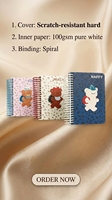 Mini Cuaderno Espiral A7 con Diseño de Leopardo y Osito, 100 Hojas, Cubierta de Papel, Lindo Dibujo Animado de Animal, para Uso Diario Escolar, Regalo