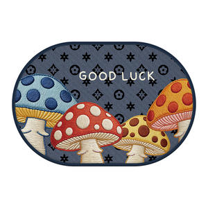 Alfombra de baño ovalada con diseño de hongos de dibujos animados, imitación de lino, absorbente, de secado rápido, antideslizante, para la entrada del baño, inodoro - Product Image 5