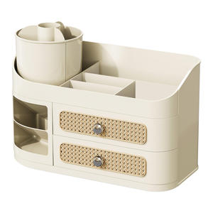 Organizzatore per Trucchi Rotante a 360° <span class=keywords><strong>in</strong></span> Plastica, Contenitore per Cosmetici da Bancone, Vassoio Indipendente con 2 Cassetti - Product Image 3