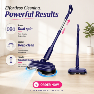 Mop Elettrico Senza Fili 2600mAh con Batteria Rimovibile, Doppia Rotazione, Pulizia Pavimenti Bagnati e Asciutti, Luce LED, Spruzzatore d'Acqua, Scrubber Portatile - Product Image 1