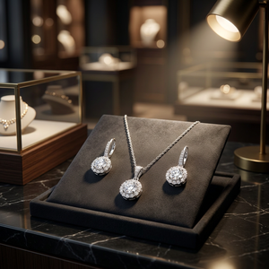 Conjunto de Joyería de Lujo en Oro Blanco de 10KT con Diamante Cultivado en Laboratorio, Colgante de 3CT con Aretes Halo a Juego, para Mujer, Regalo para Fiesta - Product Image 1