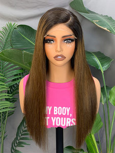 Long <b>Brown</b> Straight Human Hair <b>Wigs</b> Lace Front Glueless Full Head <b>Wigs</b> For Women - Product Image 3
