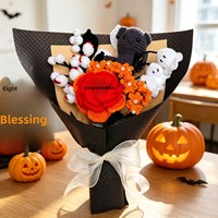 Bouquet de fleurs en fil de laine au crochet pour Halloween, motif petit fantôme effrayant, styles festifs et horrifiants, ambiance ludique parfaite, pour l'exportation