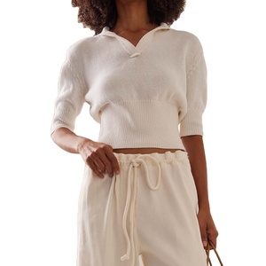 Suéter Casual de Punto Personalizado para Mujer, Cuello en V, Manga Corta, Color Blanco, para Otoño e Invierno, Fabricante de Prendas de Punto - Product Image 1