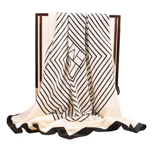Лидер продаж, стильный модный элегантный женский шелковый шарф из Малайзии, квадратный атласный шарф с принтом в полоску 90x90, шаль, оптовая продажа