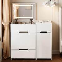 Coiffeuse de luxe européenne 2026, nouveau design, en bois, avec rangement et miroir LED amovible, pour chambre et hôtel
