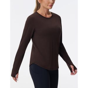 FOXA T-shirt de sport à manches longues pour femme, col rond, ajusté, en polyester uni, pour la randonnée - Product Image 3