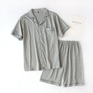 <b>PJ</b>-046 2-Piece Couple Pajamas Short Sleeve Knitted Cotton Loungewear Set for Home Wear <b>Men</b> Women Plus Size - Product Image 3