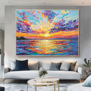 Fait à la main 3D paysage marin décoration murale Art <span class=keywords><strong>lumineux</strong></span> coloré lever du soleil minimaliste océan texturé acrylique peint à la main toile huile moyenne - Product Image 3