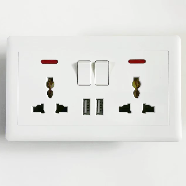 Hot-selling Double 13A Multi Switched Socket with Neon+USB