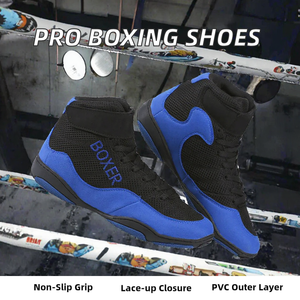 <b>Boxer</b> Boxing <b>Shoes</b> <b>Men</b> High Top Lace-Up Breathable Mesh Blue Black - Product Image 2
