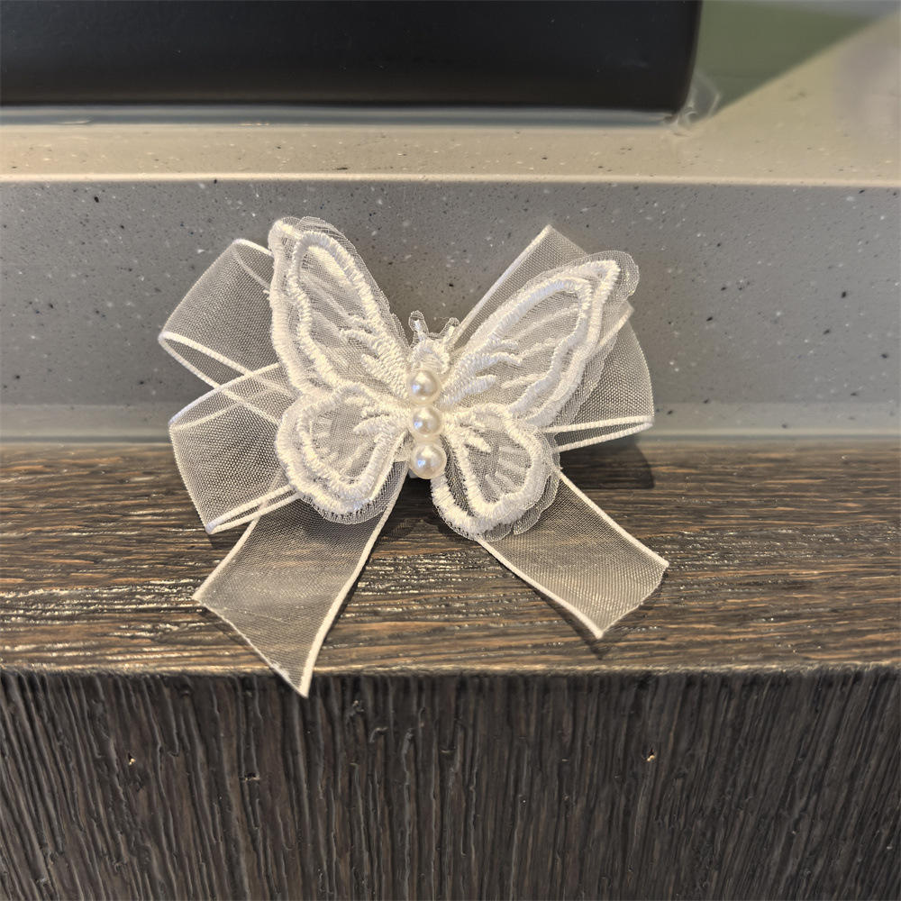 หัวเข็มขัดเชือกรองเท้ารูปโบว์สายเดี่ยวประดับมุกและผีเสื้อ