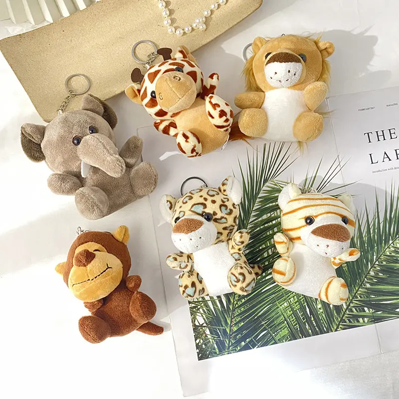 Botu Regalos de promoción Animales de la selva de peluche Mono Tigre León Elefante Juguetes suaves Personalizados Animales de peluche baratos Llavero Juguetes