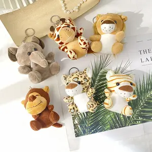 Botu hadiah promosi boneka binatang hutan monyet harimau singa gajah mainan lembut kustom Hewan Mewah Murah gantungan kunci mainan