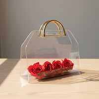 Boîte d'emballage à main en acrylique pour fleurs, boîte de rangement créative dorée à main, boîte à fleurs pour Noël et la Saint-Valentin